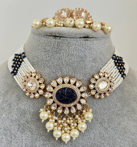 Blue Premium quality gold plated silver foiled Kundan necklace