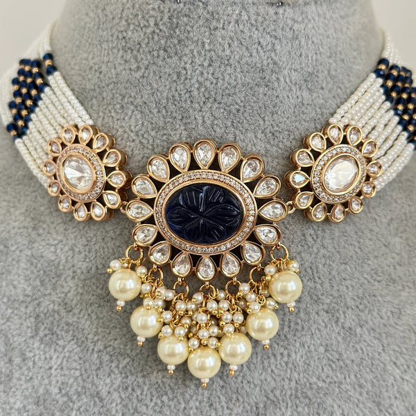 Blue Premium quality gold plated silver foiled Kundan necklace