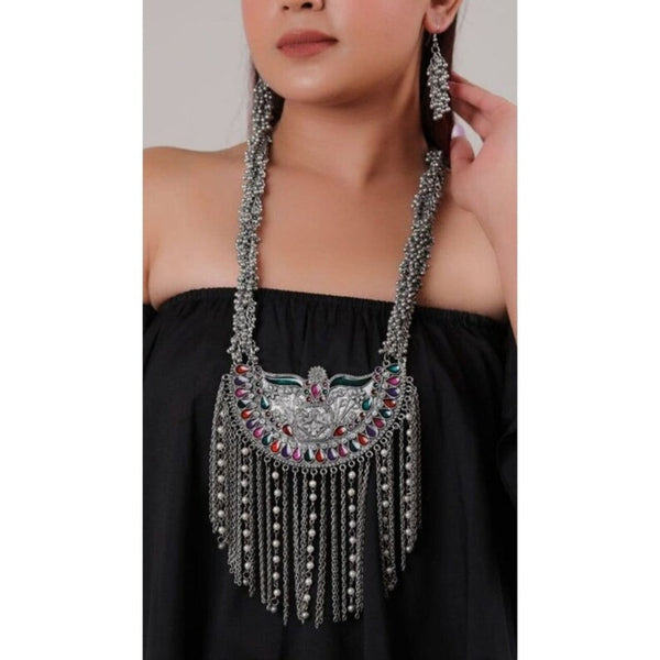 Afghani style Long Ghungroo Oxidized Necklace and Earring Set