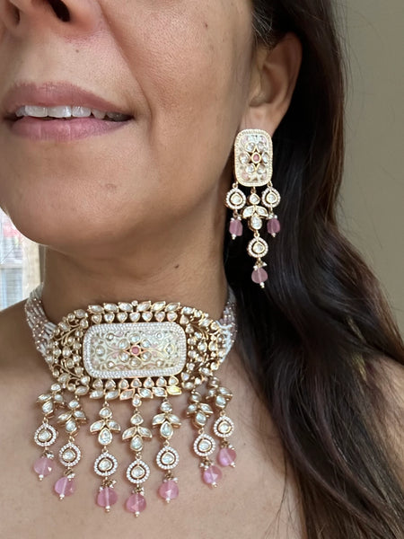Pink bridal moissanite Kundan choker set