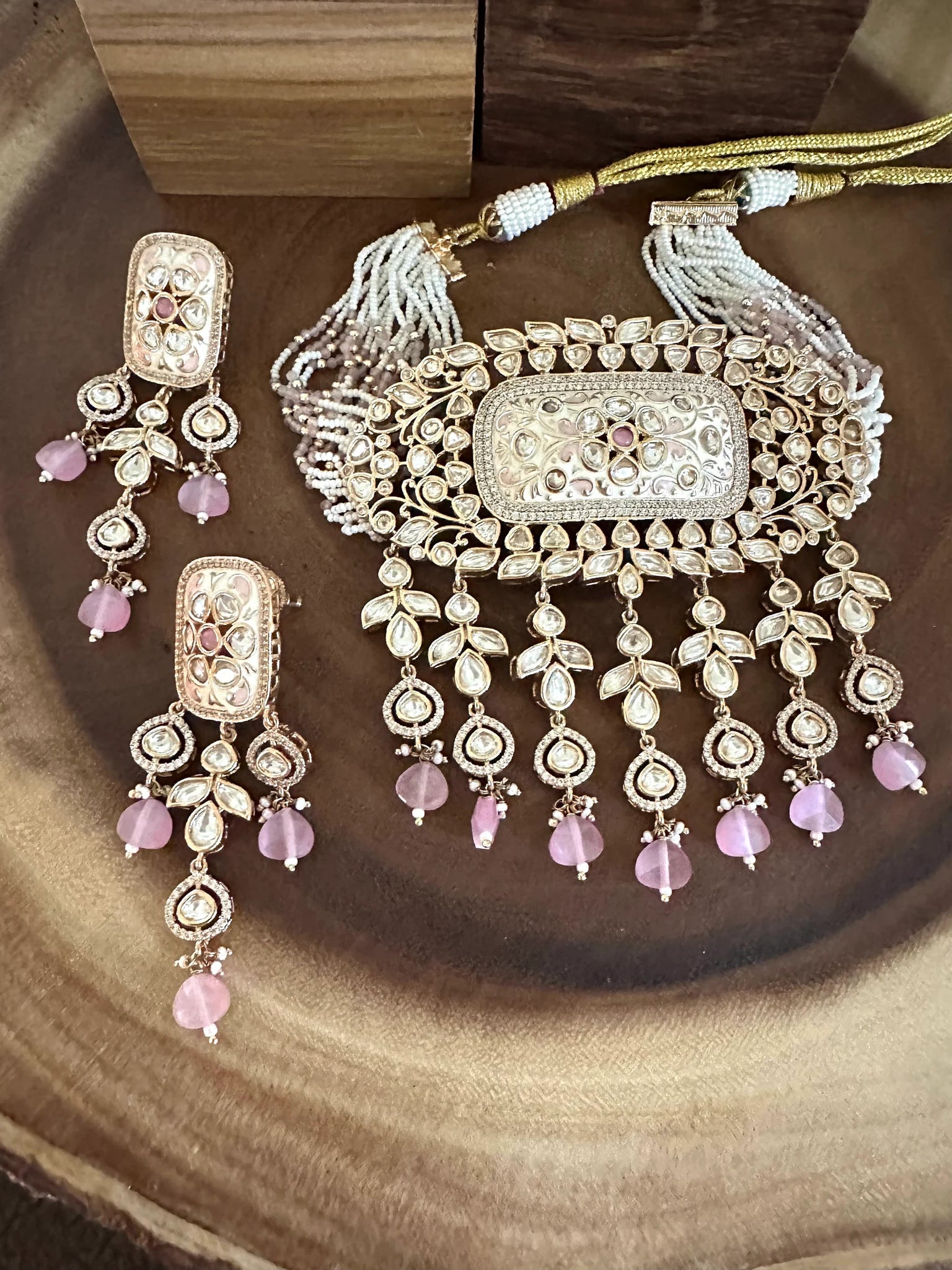 Pink bridal moissanite Kundan choker set