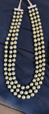 Matar Mala round beaded Mala in Olive gold tone