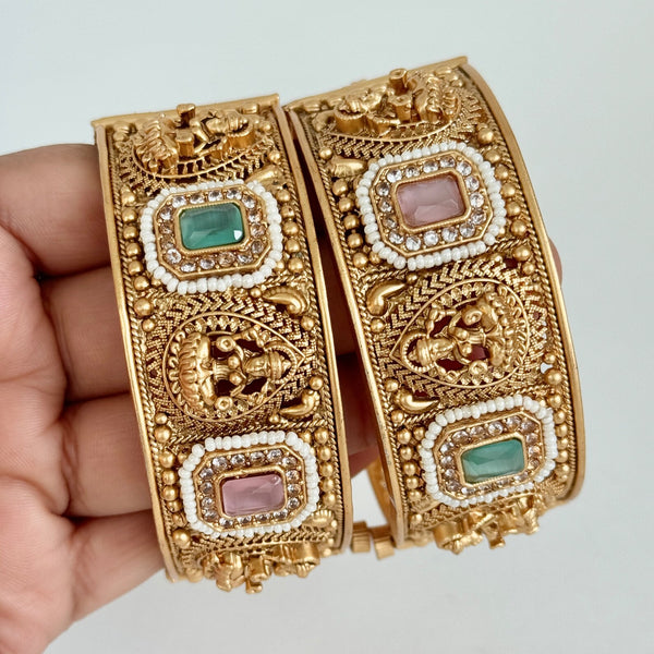 Classic Mint Pink Matte Gold plated bangles Pair