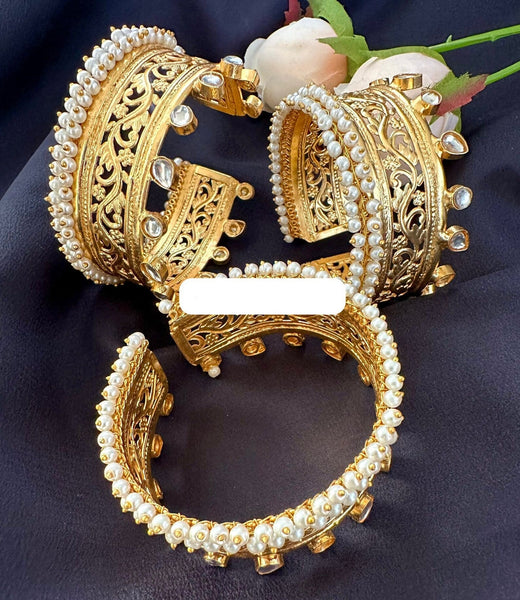 Gold Kundan Pearl bracelet Kada cuffs