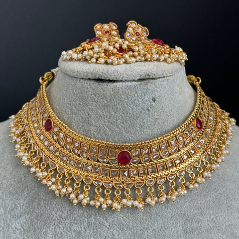 Ruby Bridal Polki Gold necklace set