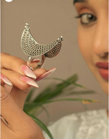 Boho oxidized German silver Adjustable Ring