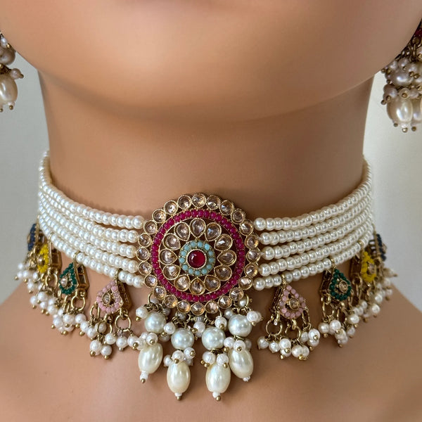 Multi Antique Polki Kundan Indian Necklace Set