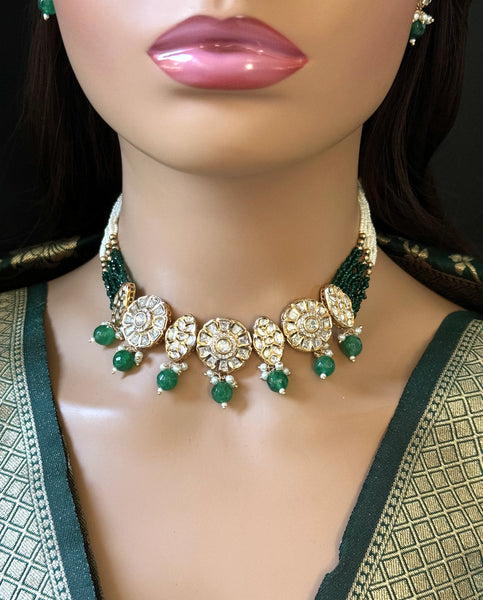 Green Tyaani inspired premium Kundan Silver foil Kundan necklace