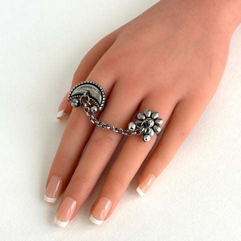 Oxidized Silver Adjustable Finger Ring