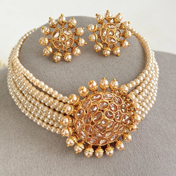 Pearl Polki Kundan necklace and Earring Set