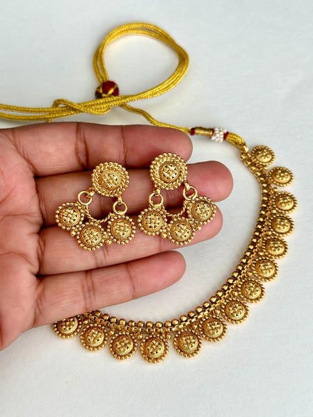 Antique Gold Necklace South Indian Temple Guttapusalu Jewelry