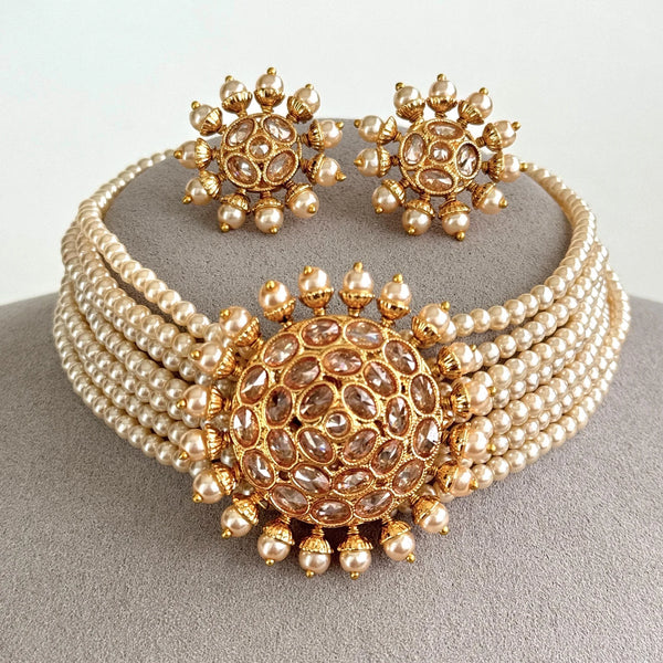 Pearl Polki Kundan necklace and Earring Set