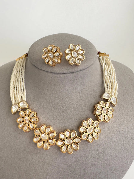 White Pearl Moissanite Kundan Necklace Choker set