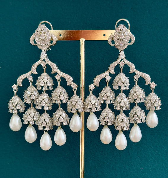 Statement CZ Pearl Drop Earrings