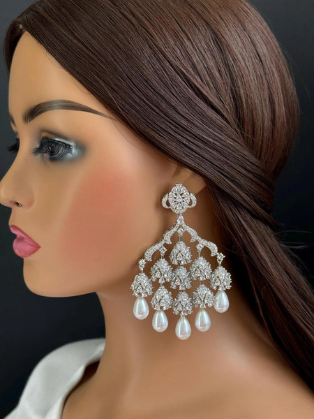 Statement CZ Pearl Drop Earrings