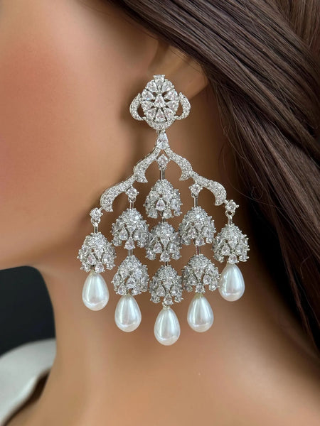 Statement CZ Pearl Drop Earrings