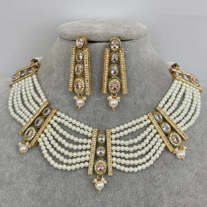 White Meenakari uncut kundan Cz Pearl Choker necklace