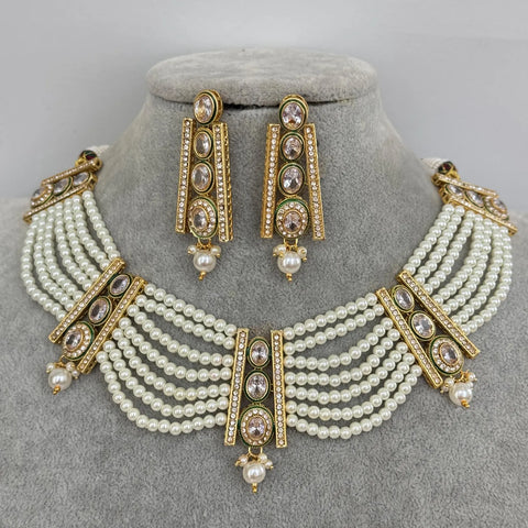 White Meenakari uncut kundan Cz Pearl Choker necklace