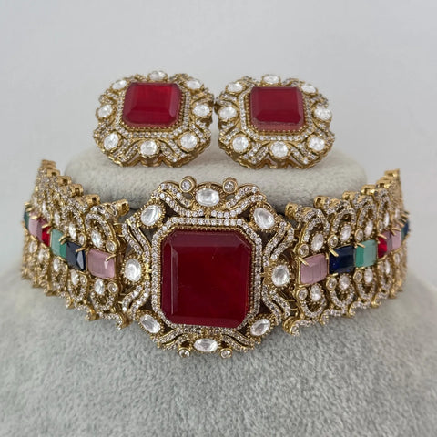 Multi Victorian Doublet Moissanite polki CZ  diamond choker Necklace