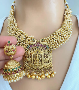 RubyGreen Antique Guttapusalu  Gold Necklace