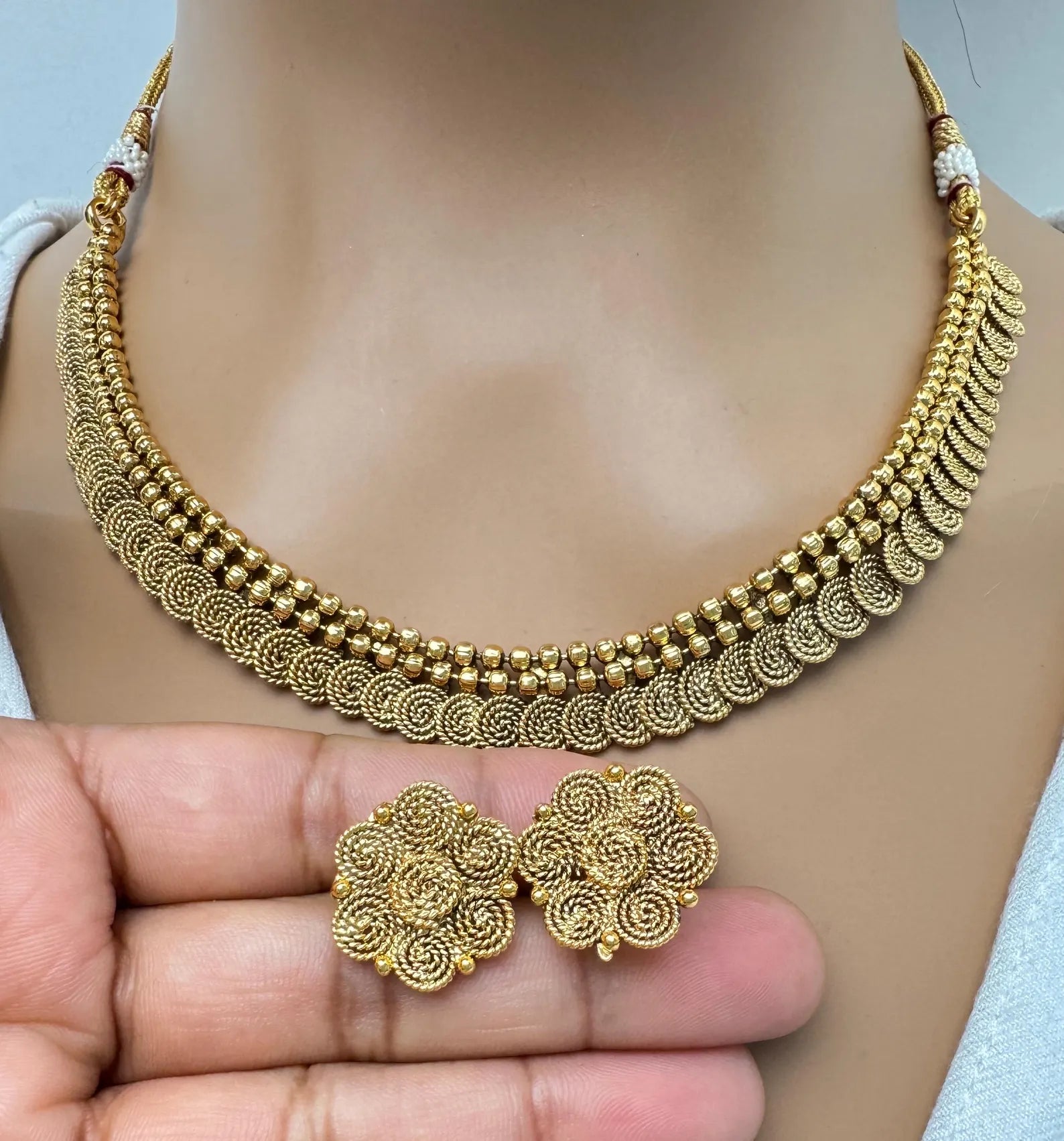 Antique Gold Necklace South Indian Temple Jewelry
