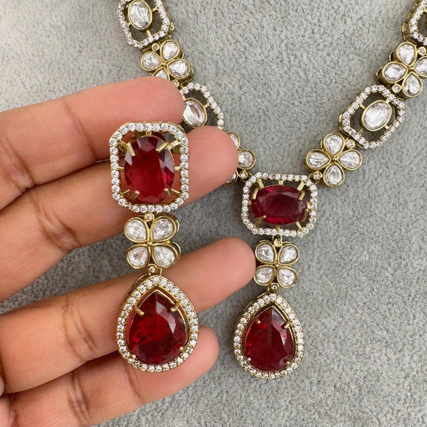 Ruby Red Kundan Necklace Set