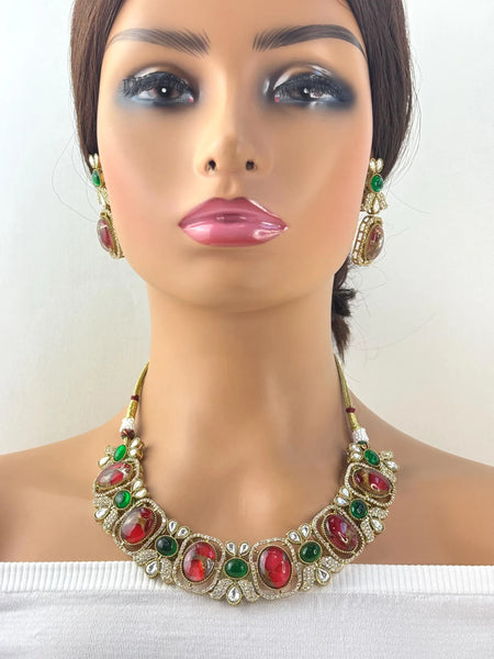Ruby Red Victorian Moissanite polki CZ Necklace