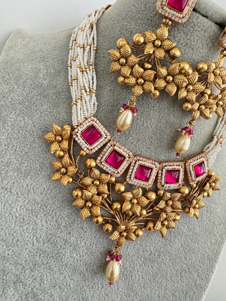 Ruby Meenakari Gold Kundan Choker Necklace with Earring Set