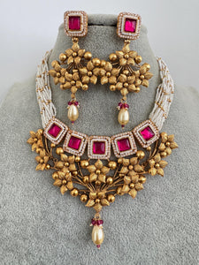 Ruby Meenakari Gold Kundan Choker Necklace with Earring Set