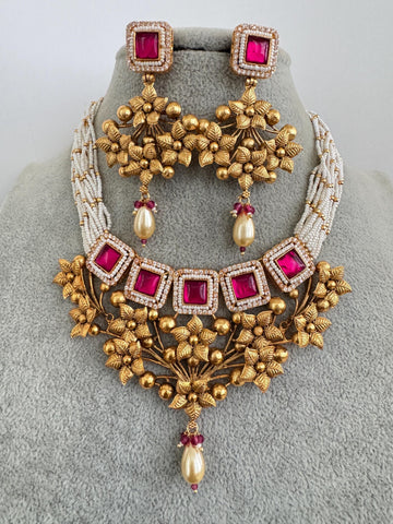 Ruby Meenakari Gold Kundan Choker Necklace with Earring Set