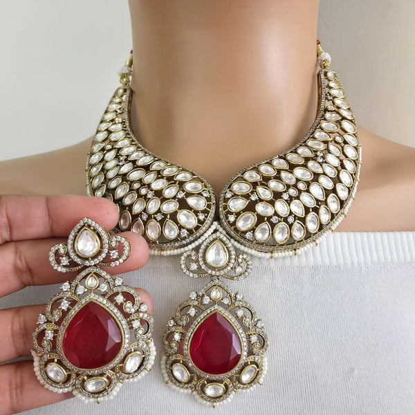 Ruby Victorian Moissanite polki Cz diamond Necklace