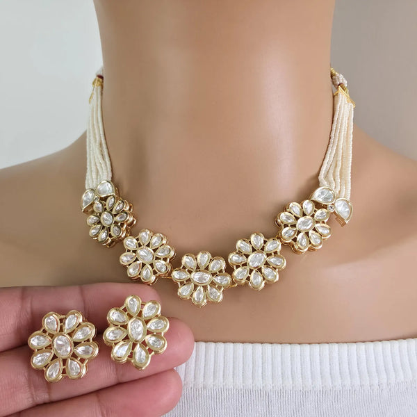 White Pearl Moissanite Kundan Necklace Choker set