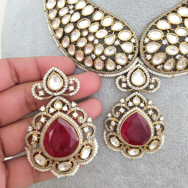 Ruby Victorian Moissanite polki Cz diamond Necklace