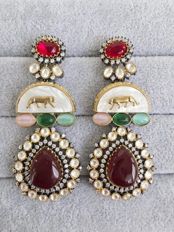 Multi Sabyasachi-inspired MOP Moissanite Kundan earrings