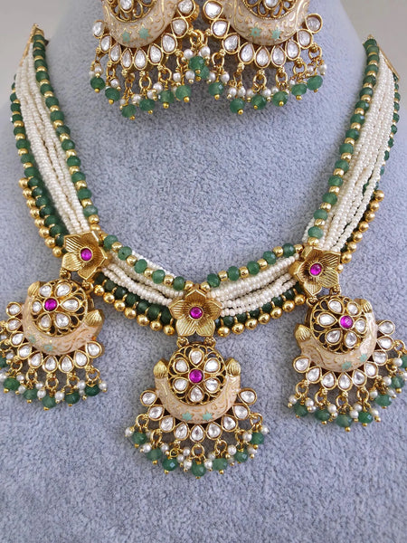 Kundan Polki Bridal Necklace: Ruby, Green Meenakari,
