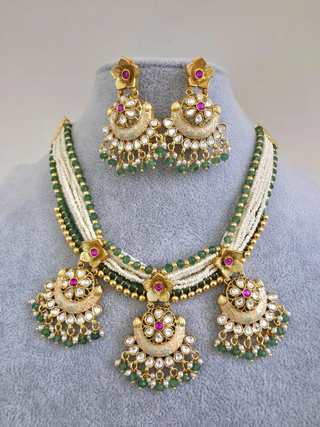 Kundan Polki Bridal Necklace: Ruby, Green Meenakari,