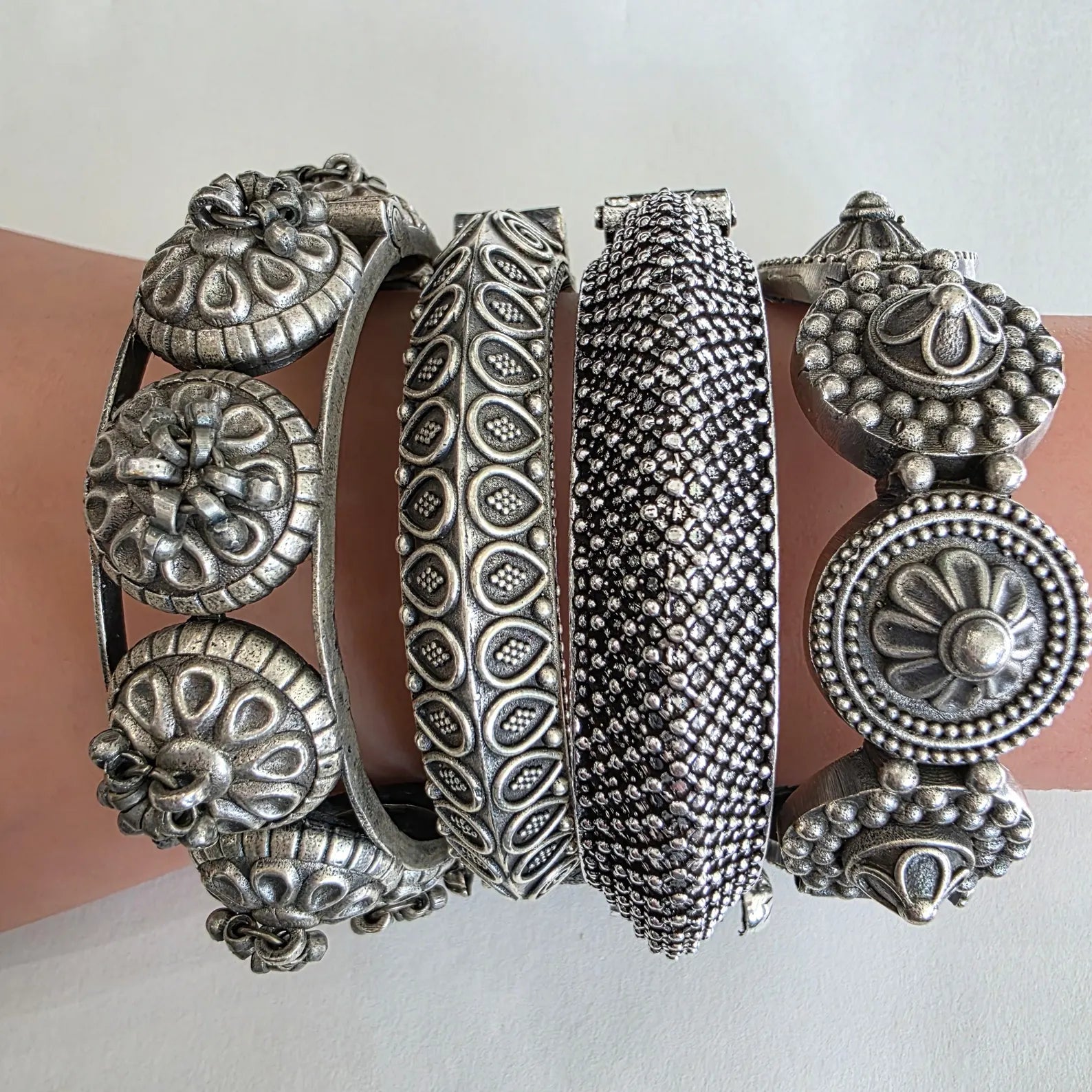 Devi Stack German Silver Kada Bangle 4-piece Set