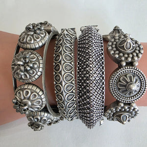 Devi Stack German Silver Kada Bangle 4-piece Set