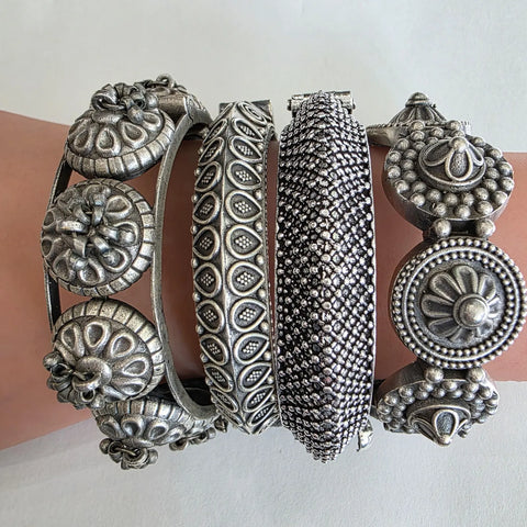 Devi Stack German Silver Kada Bangle 4-piece Set