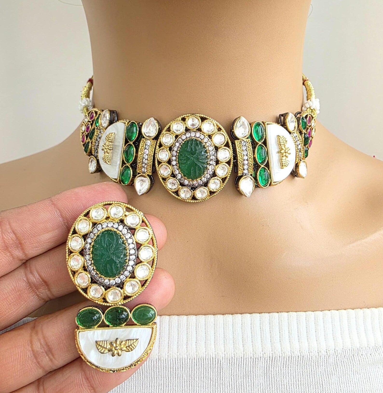 Sabyasachi inspired contemporary Green choker set
