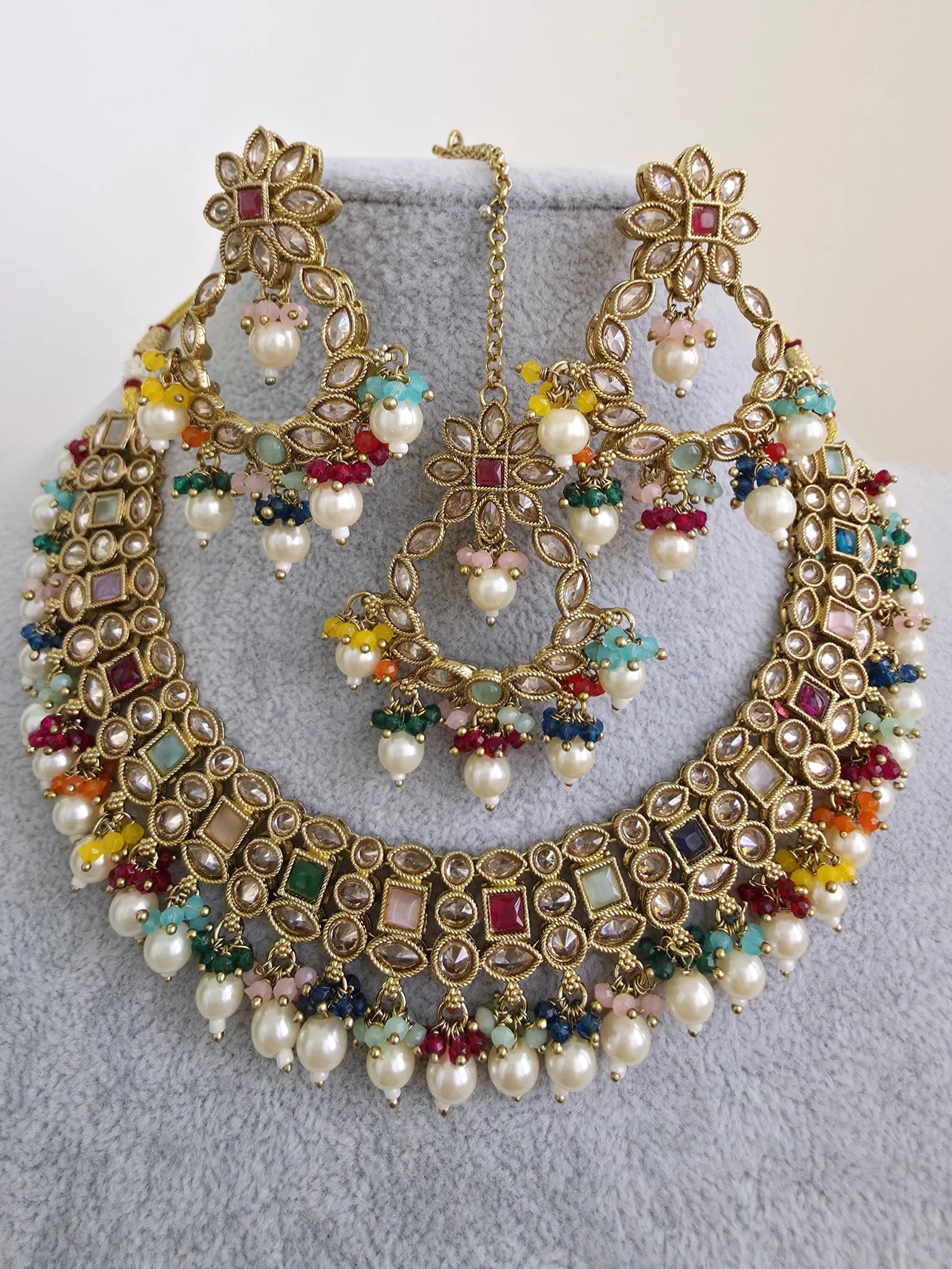 Multi Antique Polki Kundan Pearl Necklace