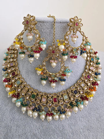 Multi Antique Polki Kundan Pearl Necklace