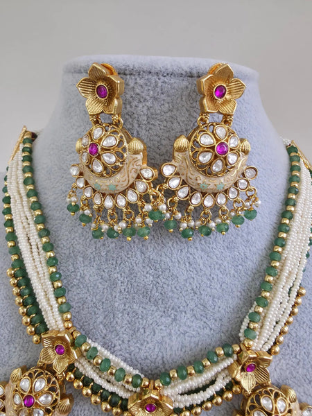 Kundan Polki Bridal Necklace: Ruby, Green Meenakari,
