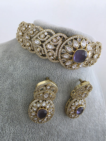 Purple Victorian Moissanite kundan Necklace set