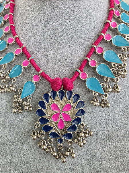 Afghani Boho Oxidized Necklace with Earrings