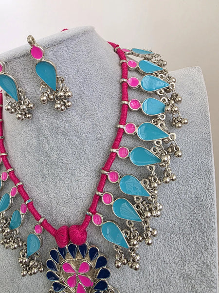 Afghani Boho Oxidized Necklace with Earrings