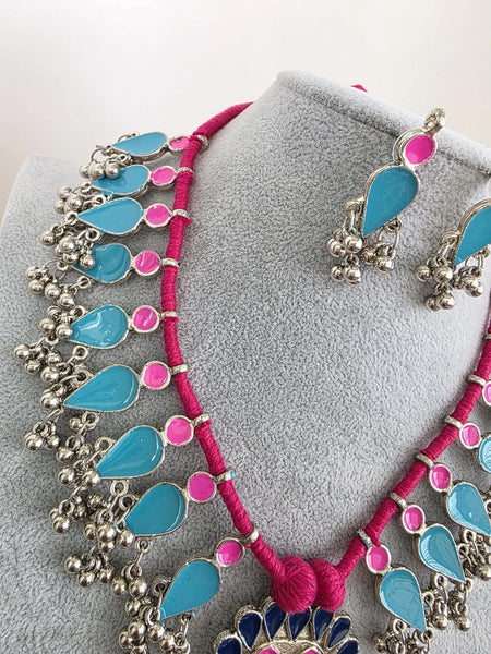 Afghani Boho Oxidized Necklace with Earrings