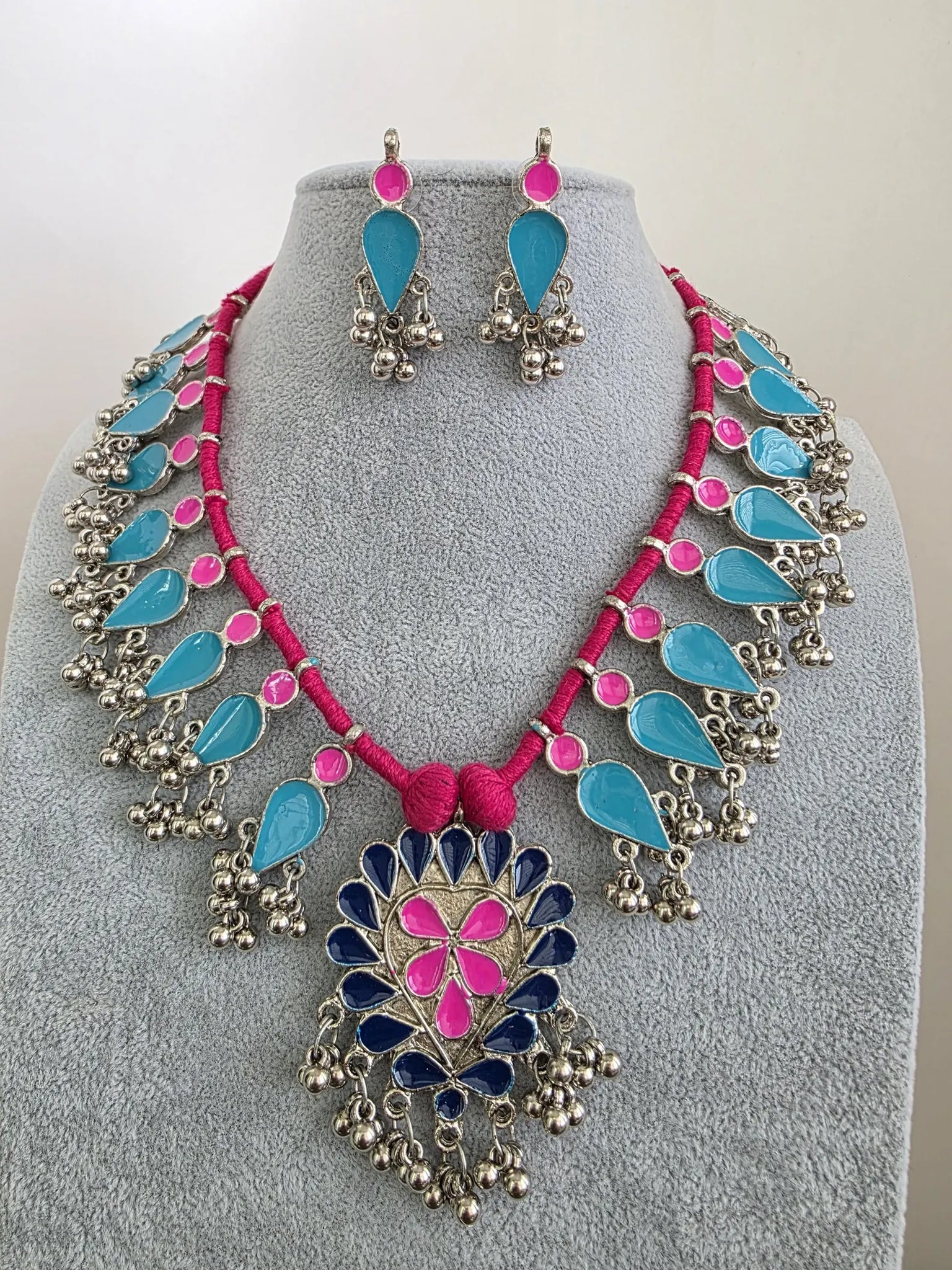 Afghani Boho Oxidized Necklace with Earrings