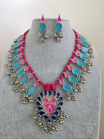 Afghani Boho Oxidized Necklace with Earrings