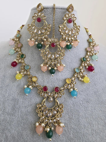 Multi Antique Polki Kundan Pearl Necklace